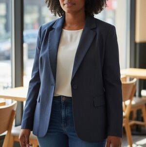 Le Suit Plus Size Two-Button Pantsuit Navy 22W. TOP ONLY. PANTS MISSING. NEW